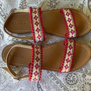 Mini Boden Tan Leather with Ribbon embellishment Flat Sandals Size 39 8-8.5